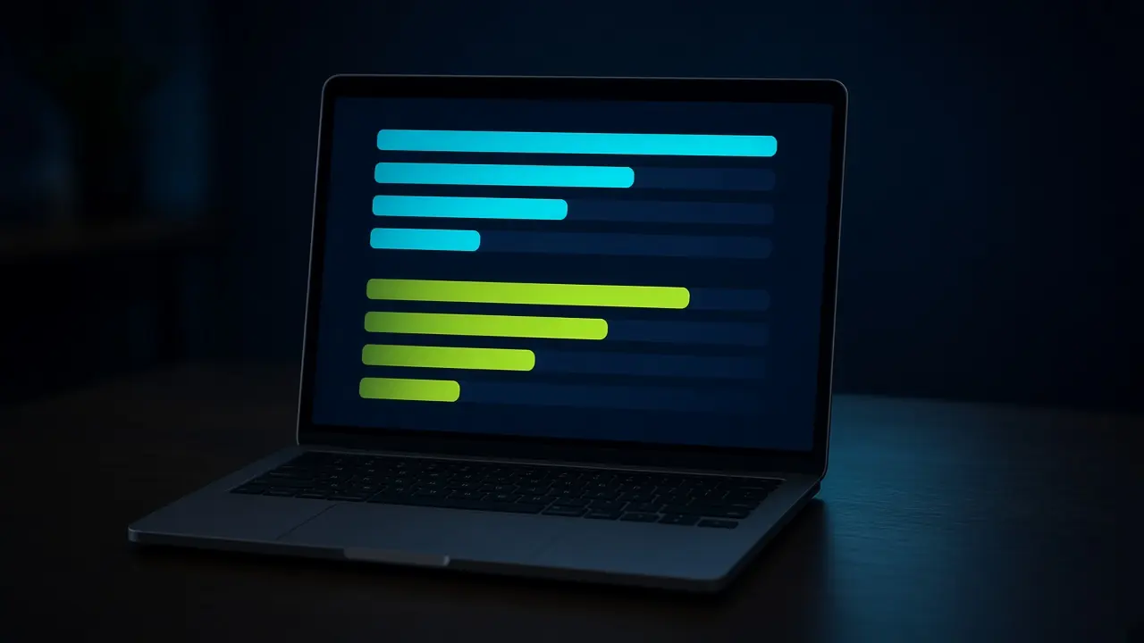Laptop mit einem Live-Spielstand in einem dunklen Raum